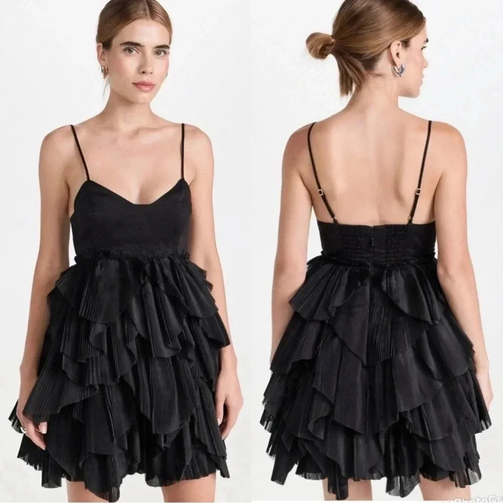 Nwt Aje Elsie Pleat Mini Dress Black Ruffle Size Au 6 Xs Us 2
